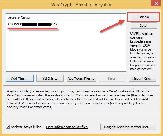 Veracrypt sifre dosya yol onayi