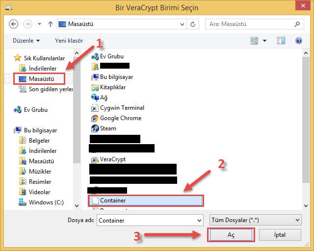 Veracrypt klasör açma