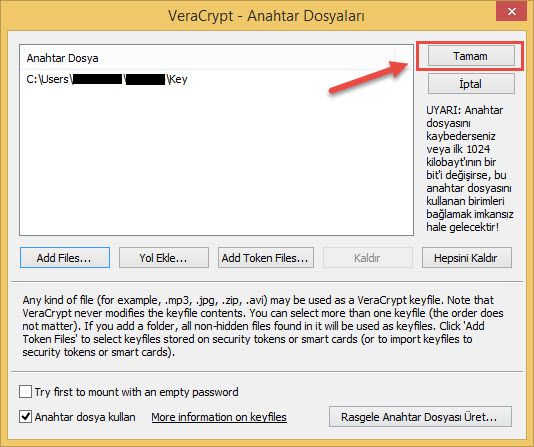 Veracrypt anahtar dosyayi açmak