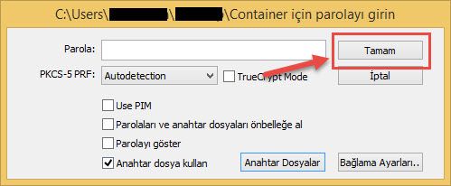 Veracrypt anahtar dosyasni onaylamak