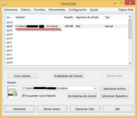 Mostrar el disco virtual encriptado Veracrypt