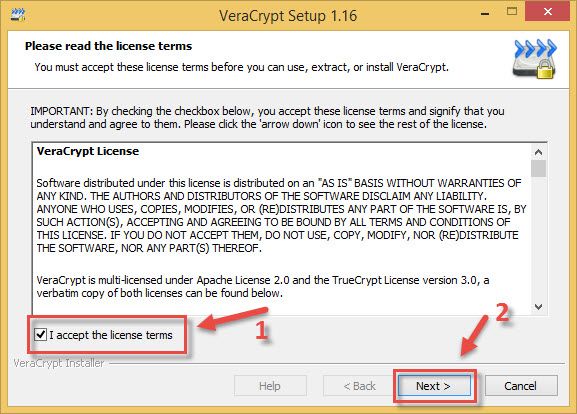 Veracrypt accept license term