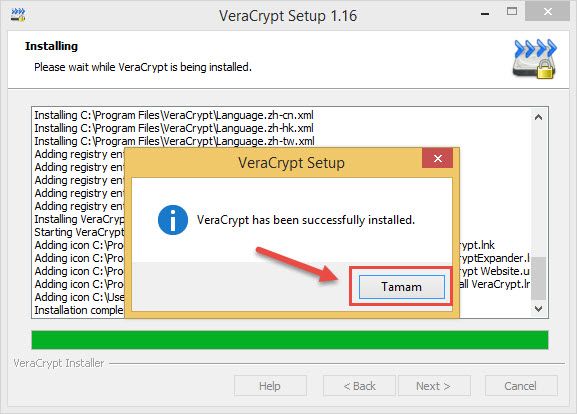 Veracrypt installed successfully